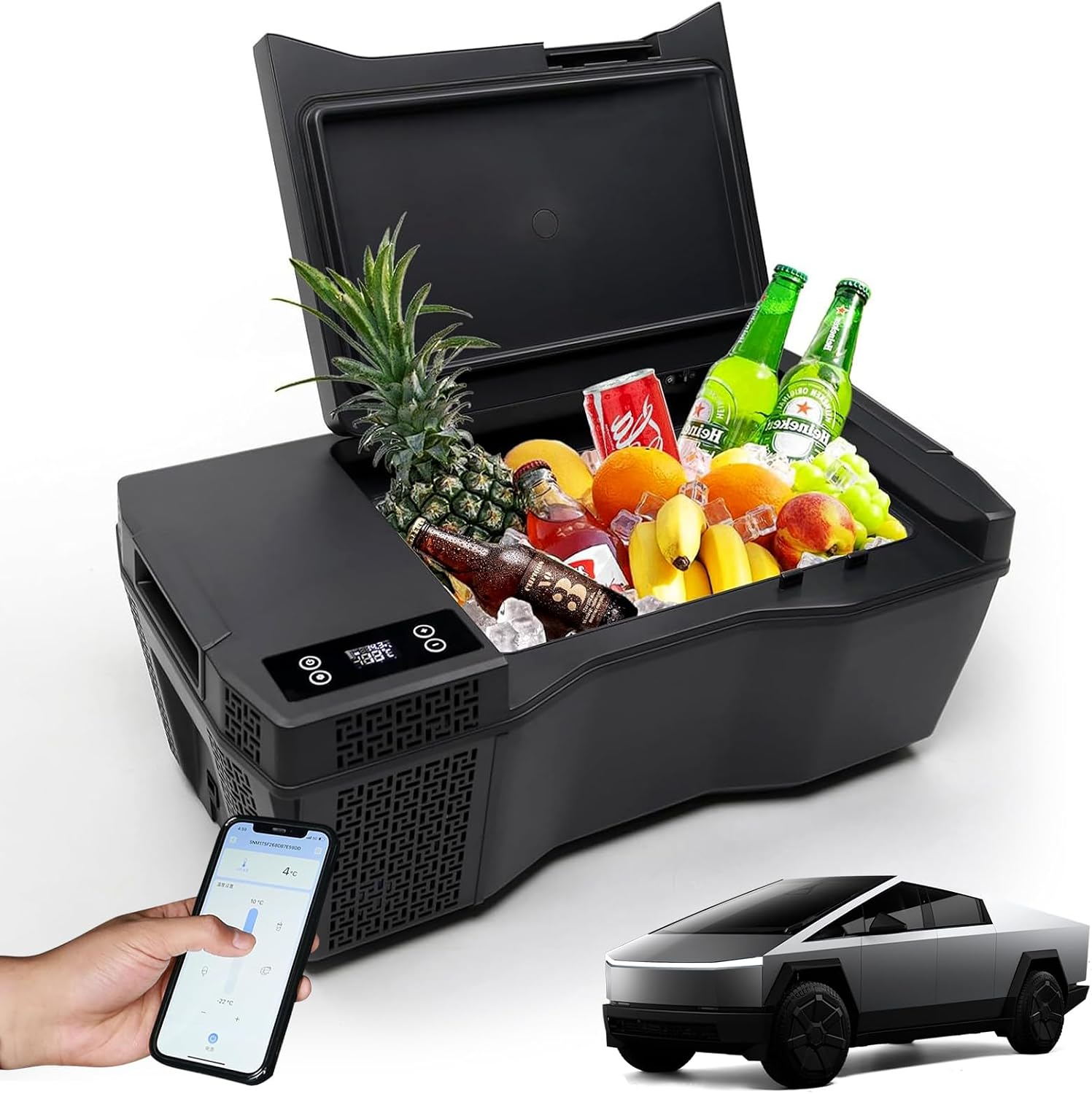Tesla Cybertruck 25L Trunk Refrigerator with APP Control Truck Storage Cooler Outdoor Fridge, 12/14 Volt Car Fridge Trunk Portable Freezer for Camping Tailgating Road Trip Home