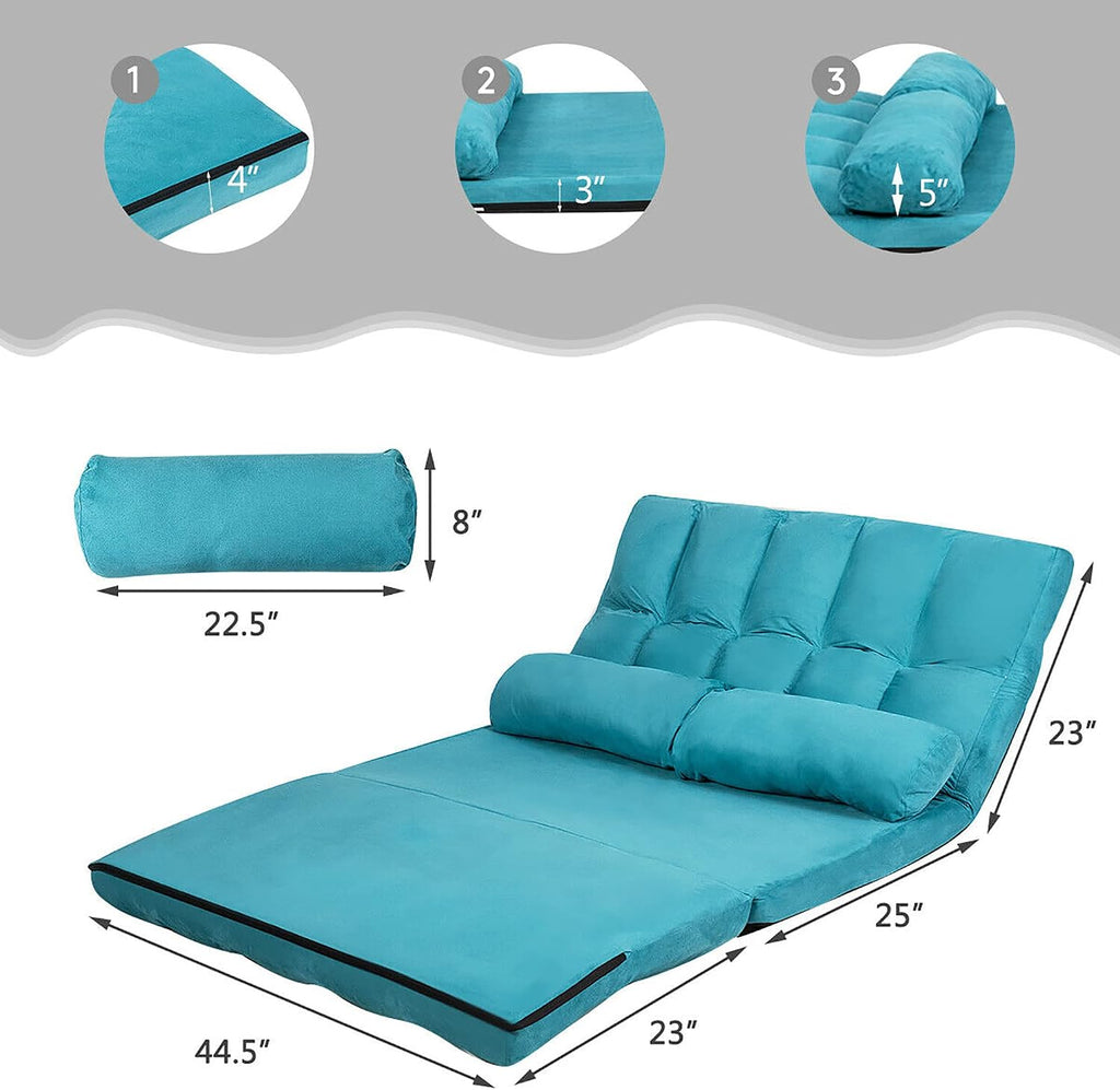 DORTALA Foldable Floor Sofa, 6-Position Adjustable Lounge Couch with 2 Pillows & Suede Cloth Cover, Modern Lounge Mattress Video Gaming Lazy Couch, Suede Floor Seating Sofa, 71' x 44.5', Blue
