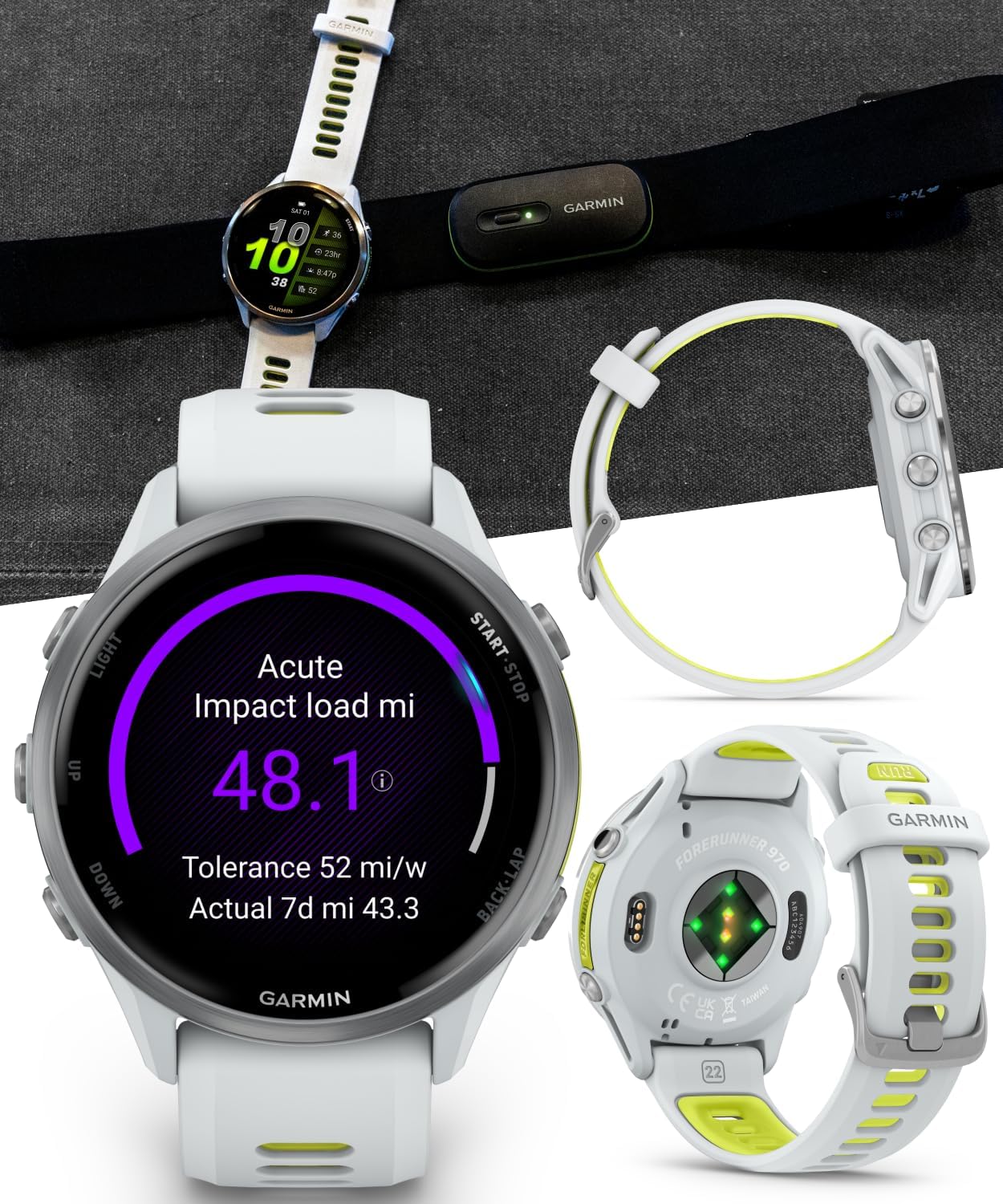 Garmin Forerunner 955, GPS Running Smartwatch, Tailored to Triathletes, Long-Lasting Battery, Whitestone with Wearable4U White Earbuds Bundle