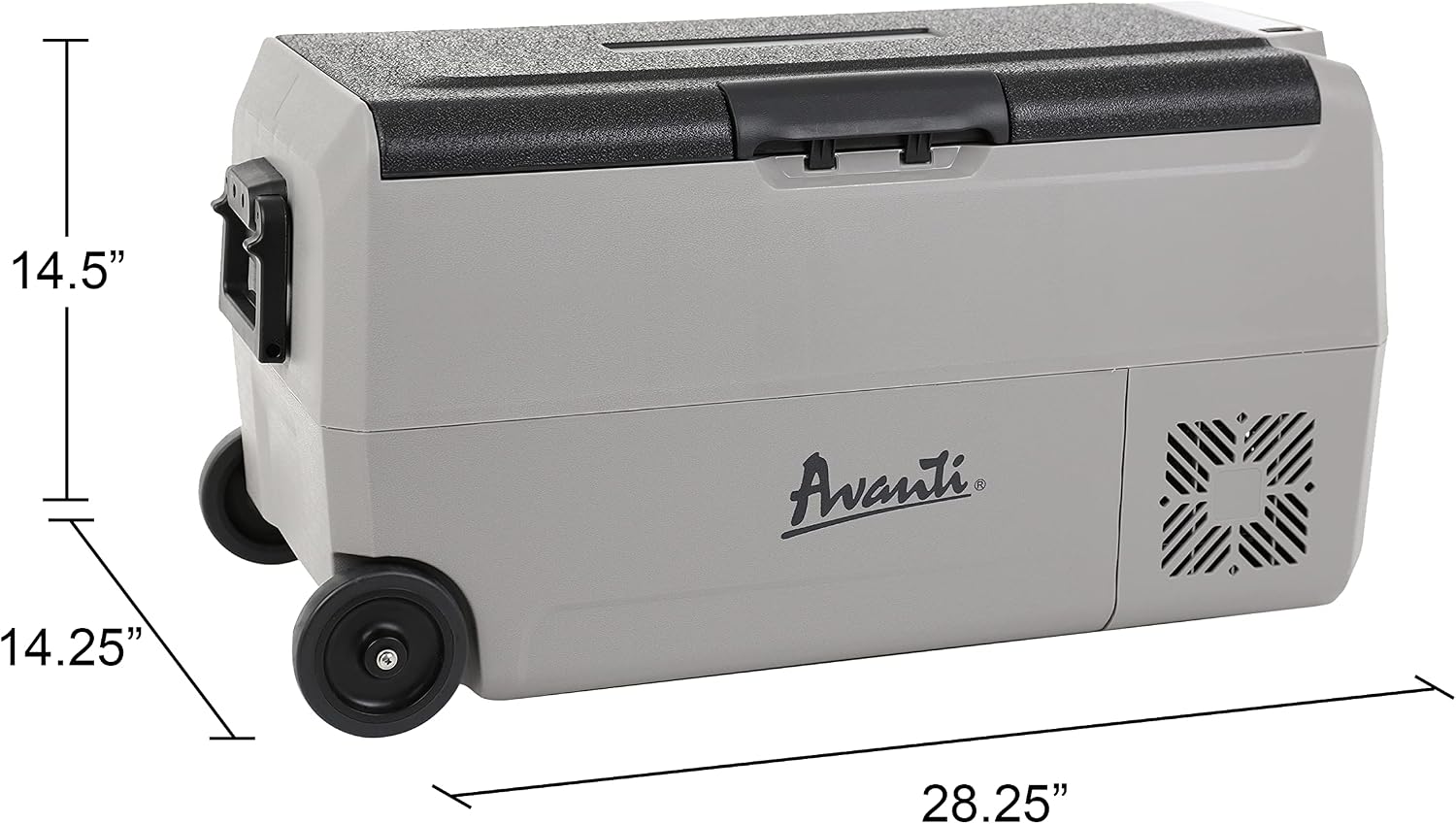 Avanti Cooler Portable Refrigerator and Freezer Travel Fridge with 36 Liter Capacity, Adjustable Zone Separation, Easy-Pull Rolling Design, LED Lights, AC/DC, Gray