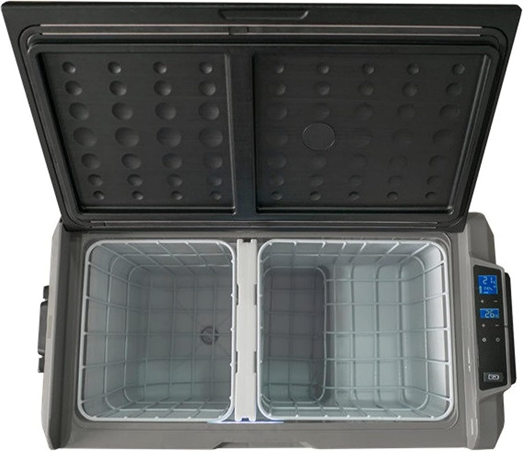 Avanti Cooler Portable Refrigerator and Freezer Travel Fridge with 36 Liter Capacity, Adjustable Zone Separation, Easy-Pull Rolling Design, LED Lights, AC/DC, Gray