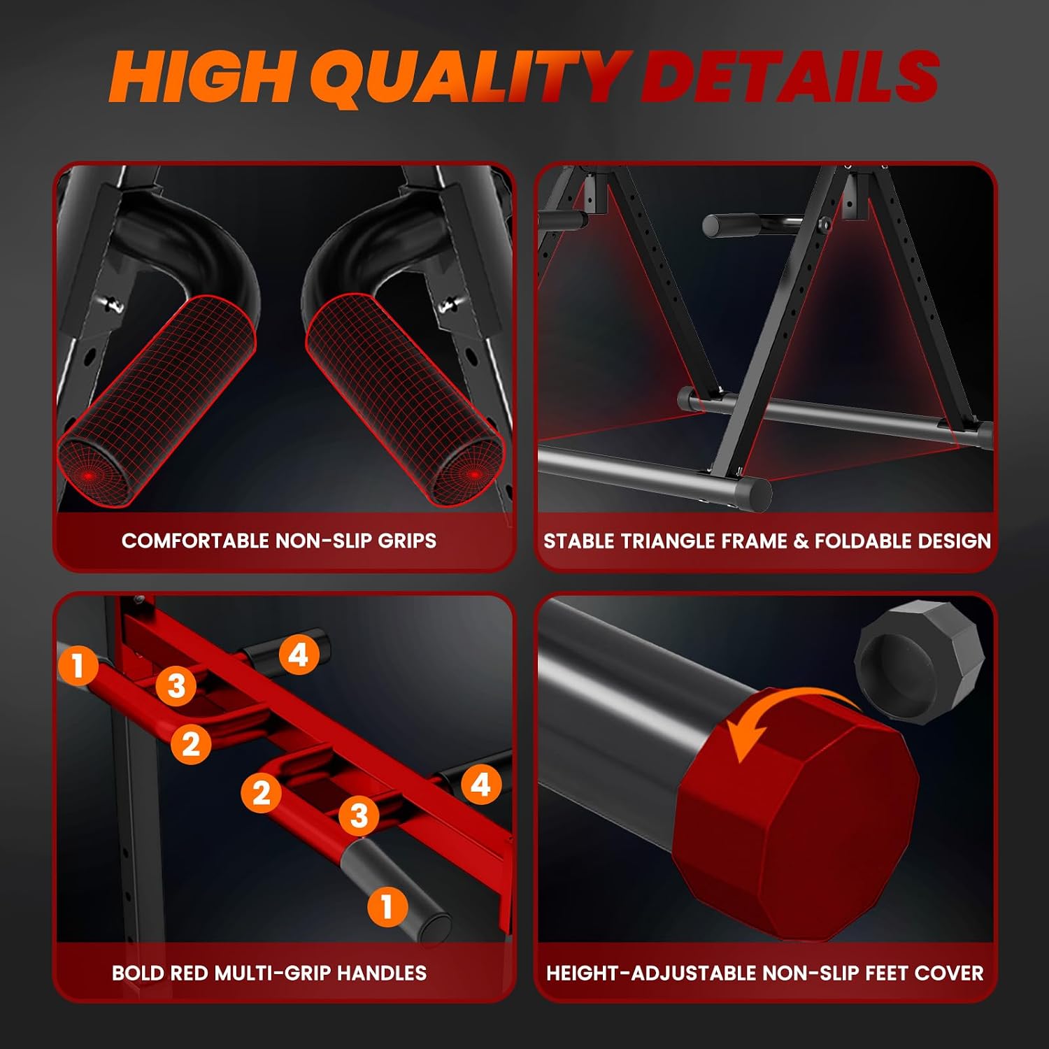 WATBKHE Power Tower Pull Up Dip Station Foldable, Pull Up Bar Station Adjustable, Multi-Function Home Gym, Strength Training Fitness Equipment, Triangular Design, for Home Outdoor