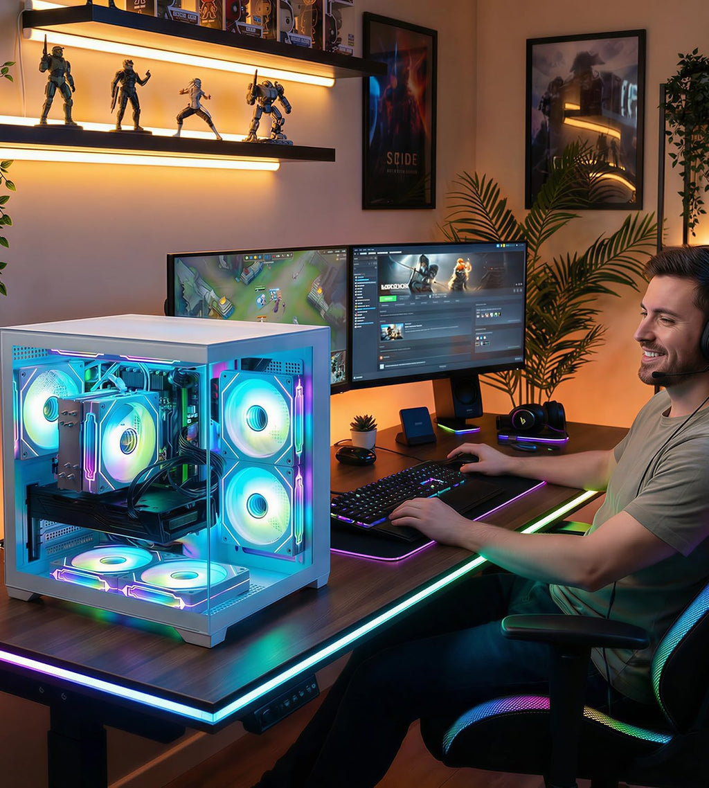 Gaming PC Desktop,Ryzen 5 5500 Up to 4.2GHz,16GB DDR4 RAM,GT1030 Graphics Card,1TB NVMe M.2 SSD, 650W Power Supply,Windows 11 Pro - High Performance Computer for Gaming, Work, Study and Daily Use