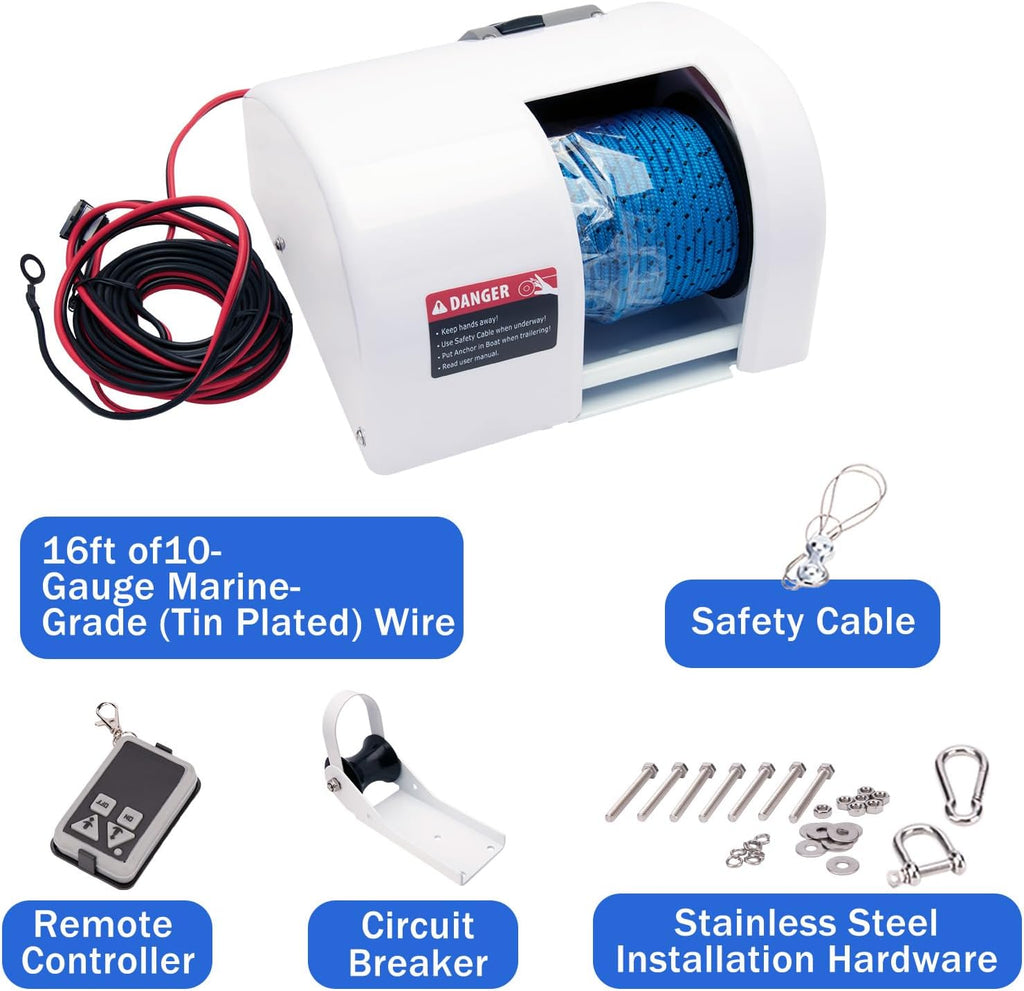 Electric Anchor Winch,Boat Anchor Wench 12V Marine Saltwater Anchor Windlass Kit with Wireless Remote Control Anchors Up to 25 LBS