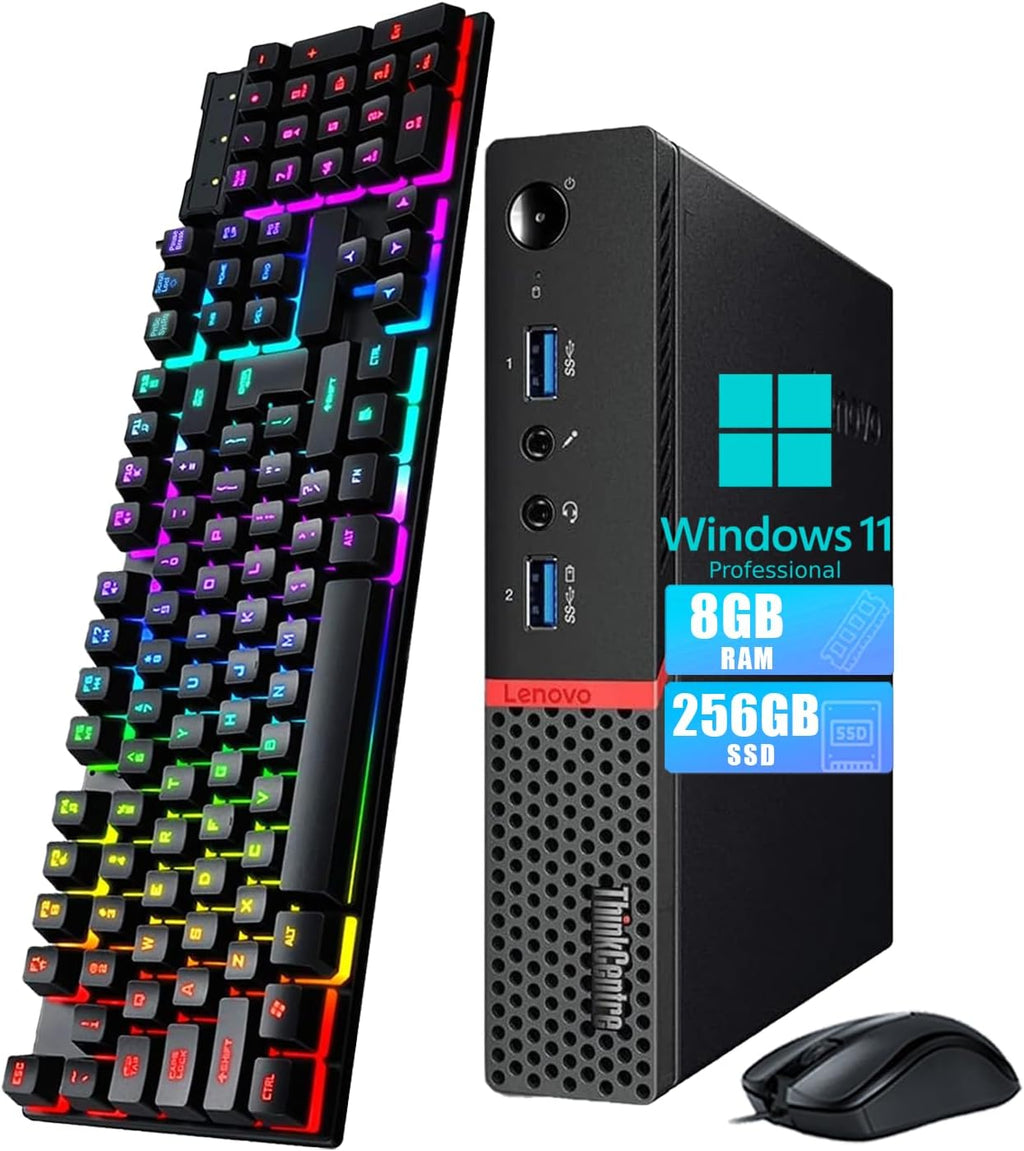 Lenovo ThinkCentre M700 Tiny Desktop Computer PC, Intel Quad Core i5-6500T 2.5GHz, 8G DDR4, 256G SSD, WiFi, Keyboard & Mouse, 2 DisplayPort, Windows 11 Pro (Renewed)
