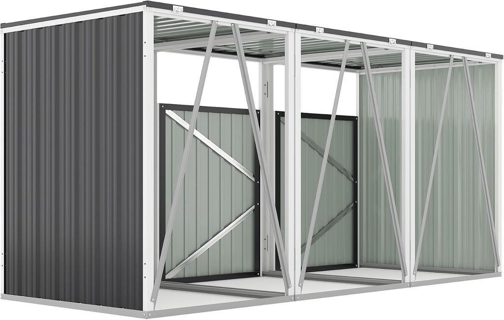 Garbage Bin Shed Stores 3 Trash Cans with Pneumatic Support Rod, with Lockable Doors & Waterproof Lid Chain, for Patio,Garden,Backyard,Grey