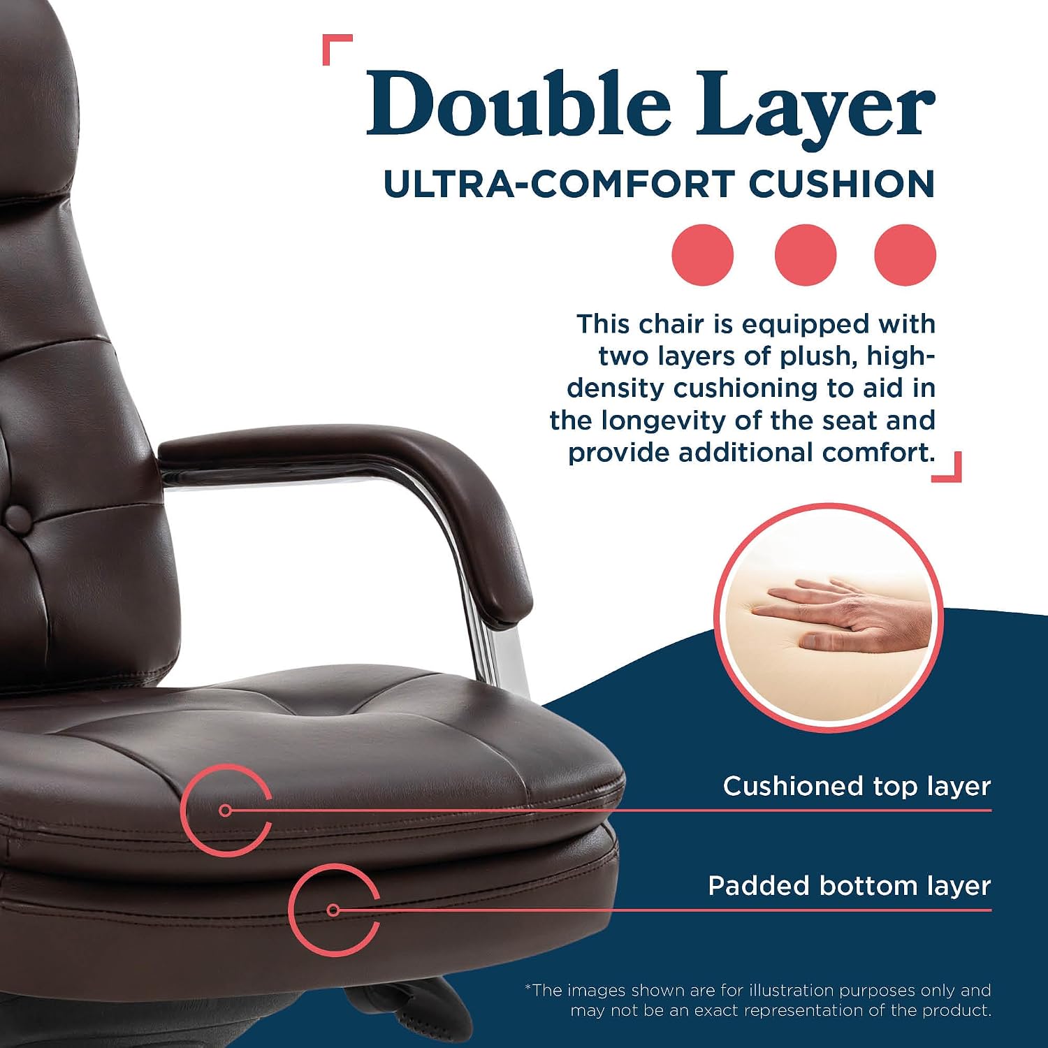 La-Z-Boy Sonata Executive Mid-Back Office Chair, Button-Tufted Seat and Back, Double-Layer Cushion, Padded Armrests, Ergonomic Computer DeskChair, Swivel Metal Base, Bonded Leather, Dark Brown/Chrome