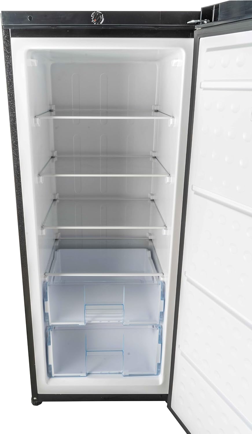 Frigidaire 10 Cu. Ft. Upright Convertible Fridge/Freezer, Reversible Door, Removable Glass Shelves, Adjustable Controls, Platinum Finish