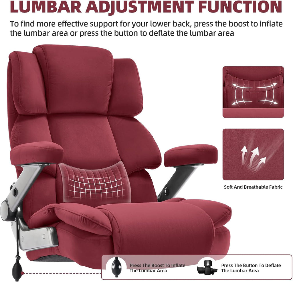 VUZI 700LBS Large Heavy Duty Office Chair with 3D Flip Arms, Big and Tall Plus Size Fabric Executive Desk Chairs, High Back Extra Wide Computer Chair with Adjustable Lumbar Support, Sturdy Metal Base