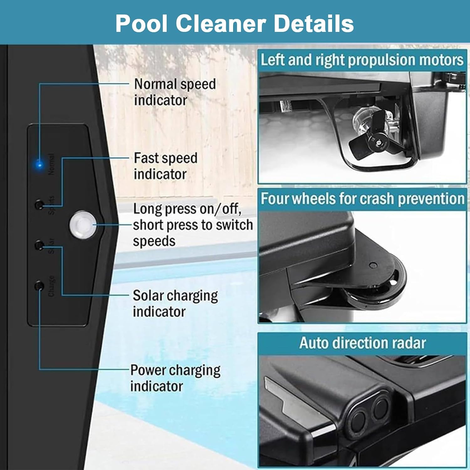 Upgrade Pool Float Cleaner, Cordless Solar Pool Skimmer Cleaner, Dual Charging with Solar/Charger + Automatic Obstacle Avoidance, 2500 mAh Battery for Max Cleaning Area of 80 M²