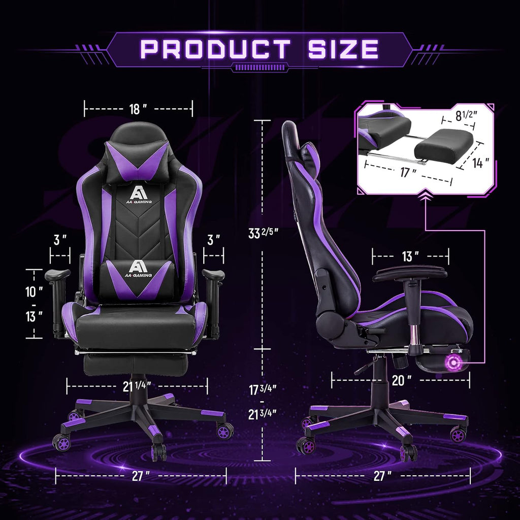 Gaming Chair High Back Ergonomic Computer Racing Chair Adjustable Office Chair with Footrest, Lumbar Support Swivel Chair - Upgraded Version BlackPurple
