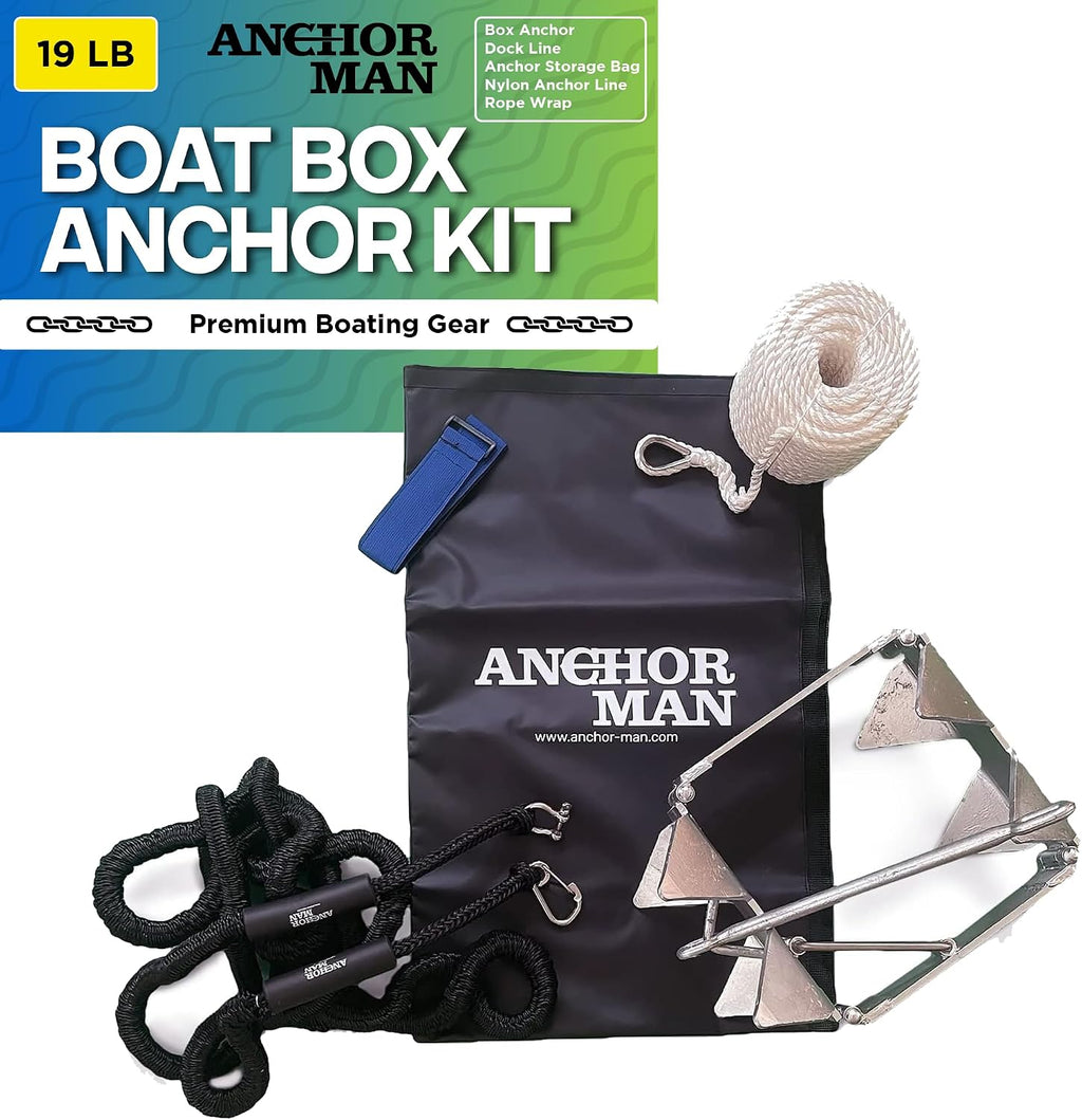 Anchor-Man Box Anchor Kit - Ultimate Boat Anchor Kit, Hot Dipped Galvanized 9 Gauge Steel Boat Anchors for 25'/ 25'+ Boats - Pontoon Boat Anchor Kit Box Size, Large Pontoon Anchor Boat Kit