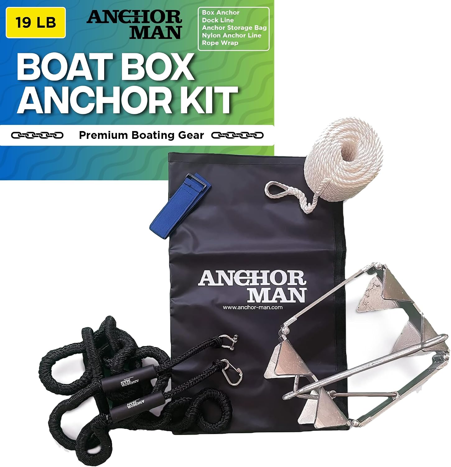 Anchor-Man Box Anchor Kit - Ultimate Boat Anchor Kit, Hot Dipped Galvanized 9 Gauge Steel Boat Anchors for 25'/ 25'+ Boats - Pontoon Boat Anchor Kit Box Size, Large Pontoon Anchor Boat Kit