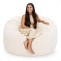 ULTIMATE SACK 5000 5-Foot Bean Bag Chair, Ivory Fur Cover – Oversized Foam Lounger, Floor Seat, Small Sofa, or Couch Bed for Living Area, Gaming Room, or Reading Lounge