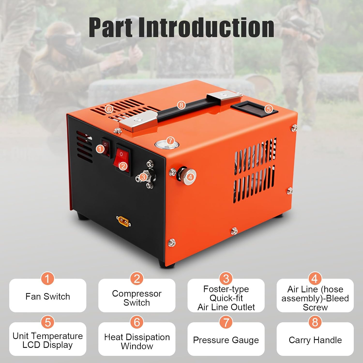 12V 30Mpa Electric Air Compressor, 300 Bar 4500Psi Portable Built-in Transformer Air Compressor Air-Gun High Pressure Pump Transformer with Fan Cooling System & LED Display