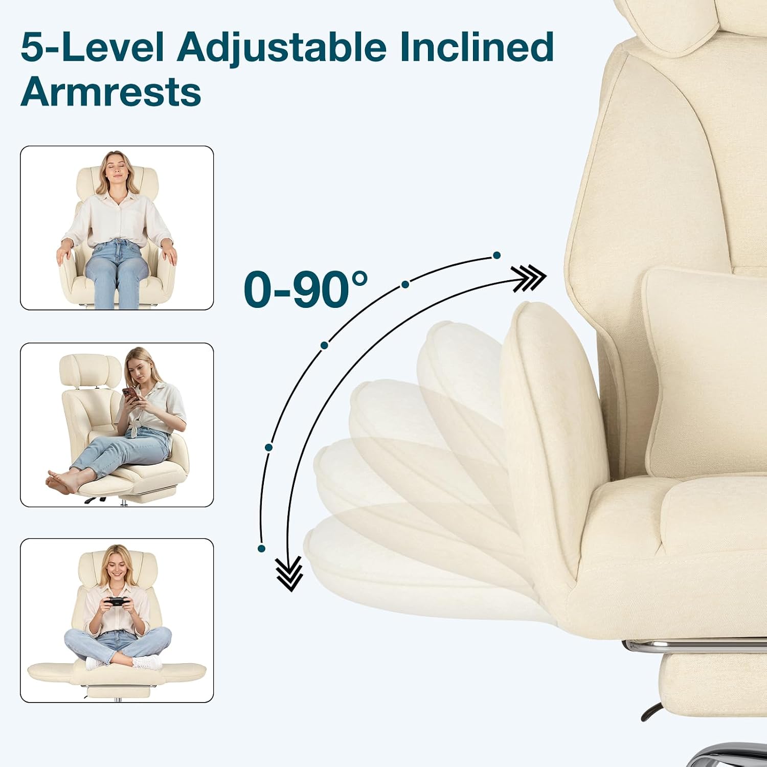 HOFFREE Criss Cross Chair with Wheels Ergonomic Office Chair with Reversible Armrest Wide Seat Comfy Desk Chair with Foot Rest for Gaming,Reading,Working(Beige)