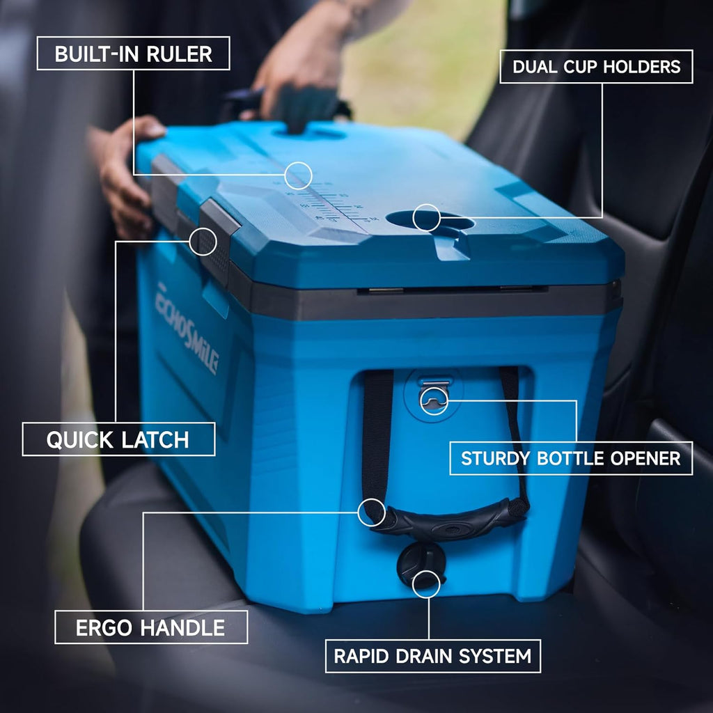 EchoSmile 35 Quart Cooler, Ultra-Light Hard Coolers, Outdoor Insulated Ice Chest Box for Camping, Drink, Beach, Fishing and Boating