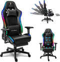 Gaming Chair with Speakers and LED RGB Lights Cute Ergonomic Massage Computer Chairs with Footrest High Back Music Video Game Chair Office Chair with 4D Armrests Lumbar Support Headrest,Black