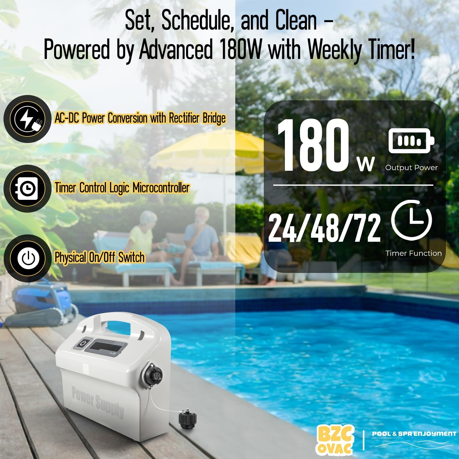9995672-US-ASSY Advanced Diagnostic Power Supply, 180W with Weekly Timer for Maytronics Dolphin Pool Cleaners - Includes 5898412LF Power Cord to Robot