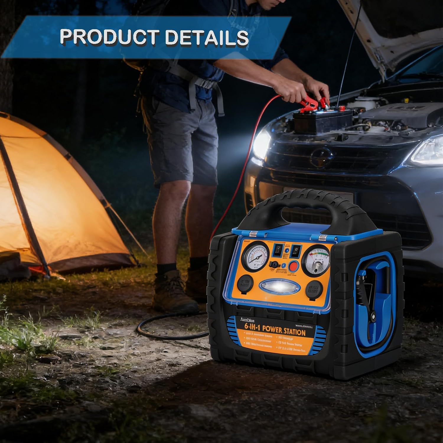 2200A Car Jump Starter with Air Compressor 260PSI, 12V Auto Battery Charger Jump Box for Car Battery Portable with 400W Inverter AC/DC/USB Output and LED Light