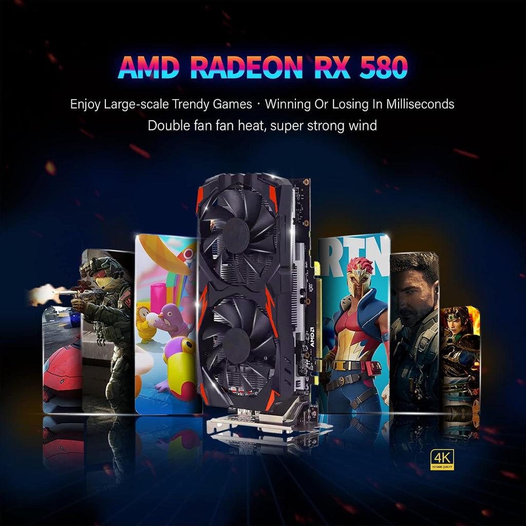 HP RGB Gaming PC Desktop Computer - Intel Quad I7 up to 3.8GHz, 16GB Memory, 128G SSD + 2TB, Radeon RX 580 8G, RGB Keyboard & Mouse, DVD, WiFi & Bluetooth, Windows 11 (Renewed)