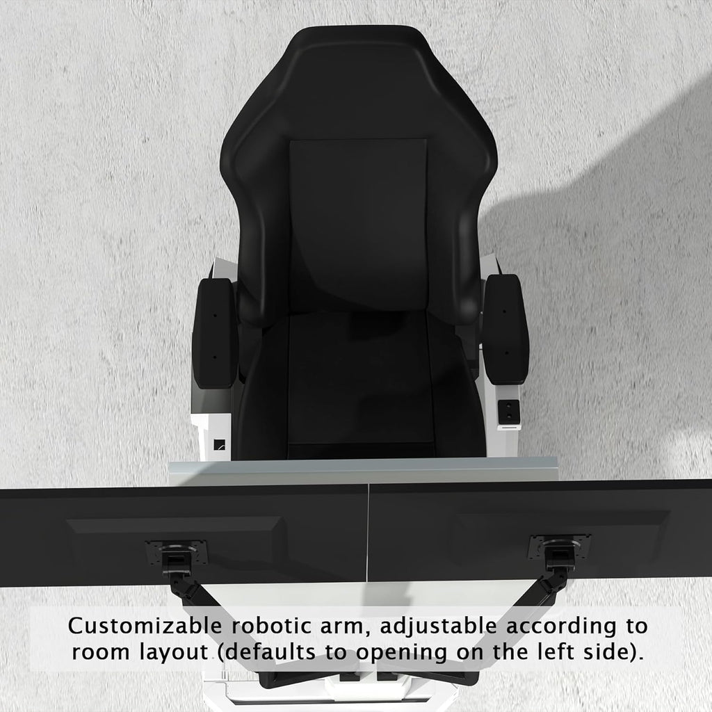 White Zero Gravity Scorpion Gaming Chair Cockpit with Dual Monitor Arm, 165° Reclining 441LB Load Ergonomic Office Chair, Space-Saving Mobile Workstation for PC, PS5, Xbox