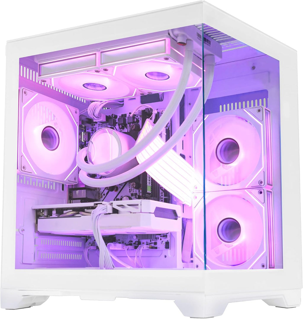 White RGB Prebuilt Gaming Desktop PC, AMD Ryzen 7 5700X 3.4GHz, GeForce RTX 5060 8GB, 32GB DDR4 RAM, 1TB PCIe SSD, 240mm AIO Liquid Cooler, WiFi Bluetooth, Windows 11 Gaming Tower Computer