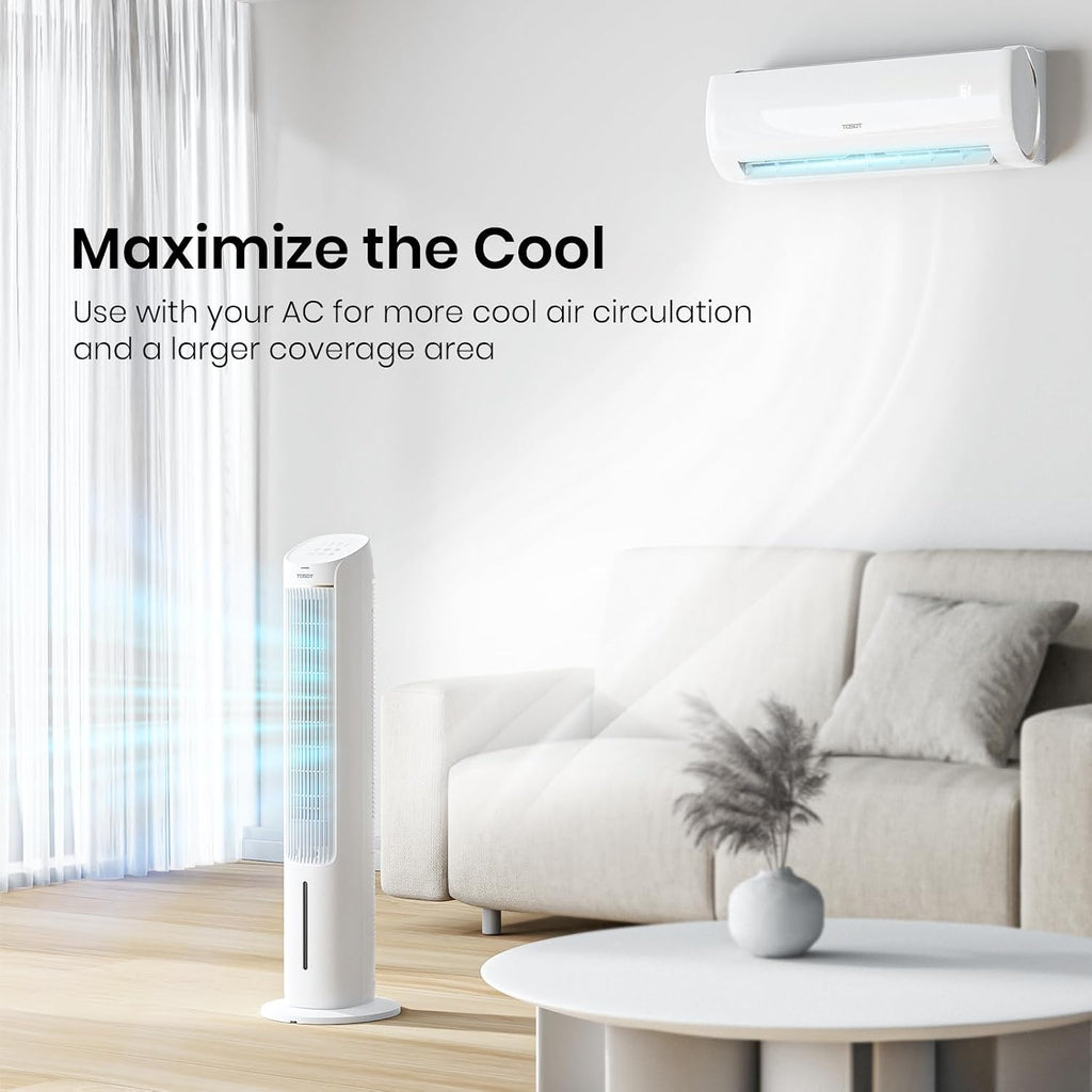 TOSOT Evaporative Air Cooler, 43' Tower Fan Oscillating 80°, 3 Speed Quiet Cooling Fan with 2 Ice Packs, Remote Control, Removable 4L Water Tank, Mist Floor Fan for Home Bedroom