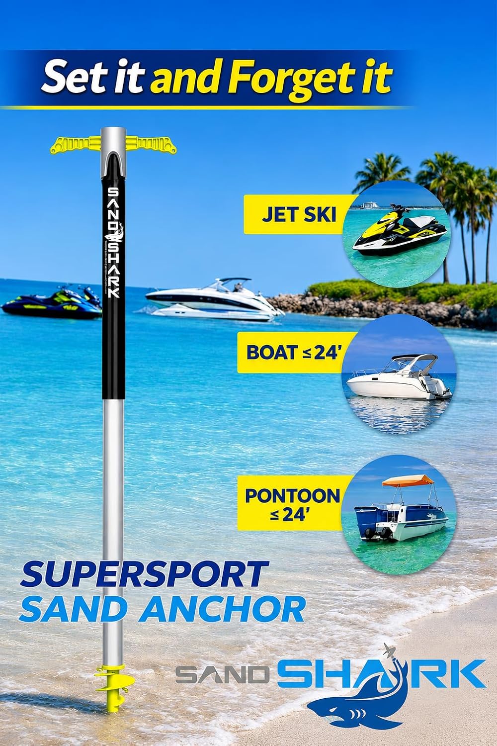SandShark Supersport 3.0 Shallow Water Anchor - Great Jet Ski, PWC, Pontoon Boat Accessory - Adjusts 29'-48' w/Case