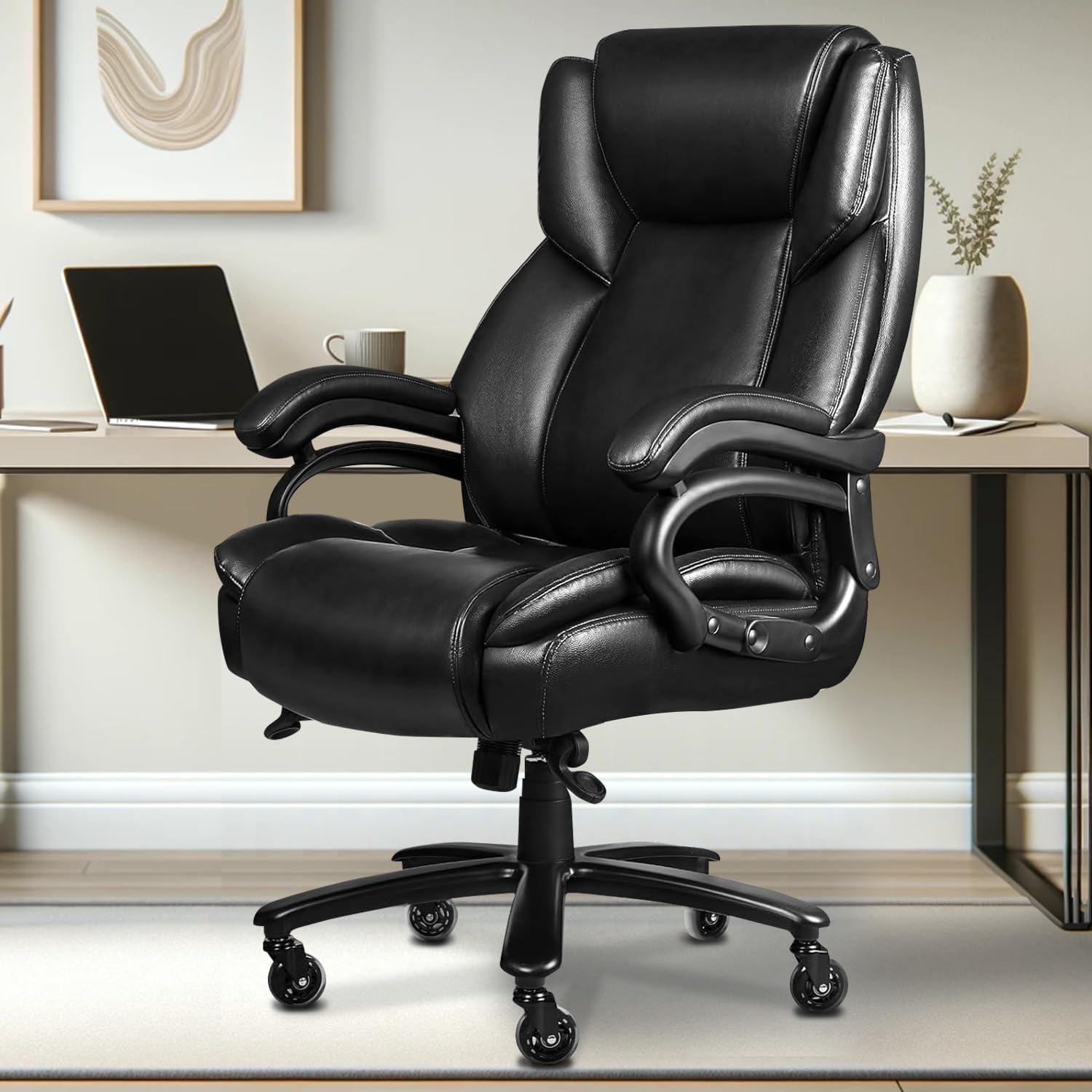 Indulgear 500lbs Big and Tall Office Chair, Heavy Duty Office Chair for Heavy People, High Back Executive Desk Chair with Adjustable Lumbar Support,Quiet Rubber Wheel,Pocket Spring Cushion