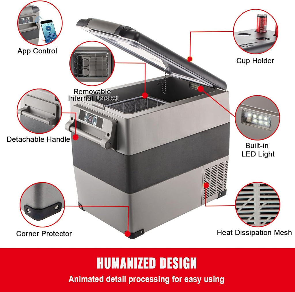 Happybuy 12 Volt Refrigerator, 58 Qt Dual Zone Portable Freezer with 12/24V DC and 110-240V AC, for Vehicles & Home, Compressor Cooler