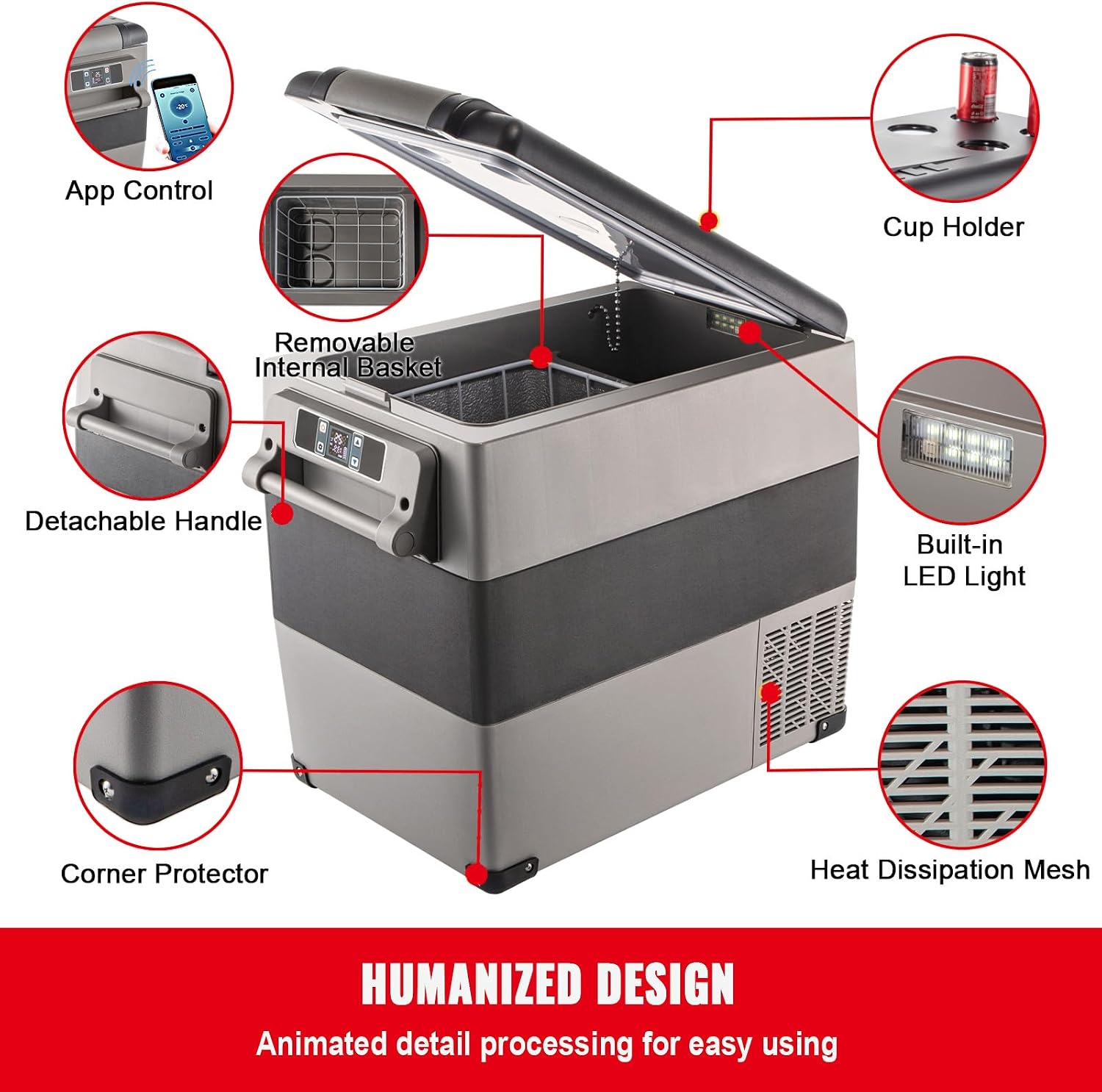 Happybuy 12 Volt Refrigerator, 58 Qt Dual Zone Portable Freezer with 12/24V DC and 110-240V AC, for Vehicles & Home, Compressor Cooler