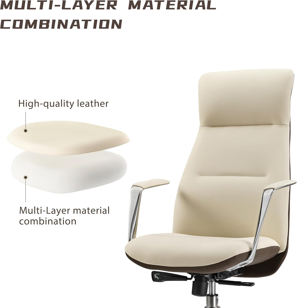 EUREKA ERGONOMIC Executive Office Chair, Silicone Leather Office Chair High Back, Ergonomic Desk Chair, Big and Tall with Adjustable Swivel Rolling for Home Office, Off-White