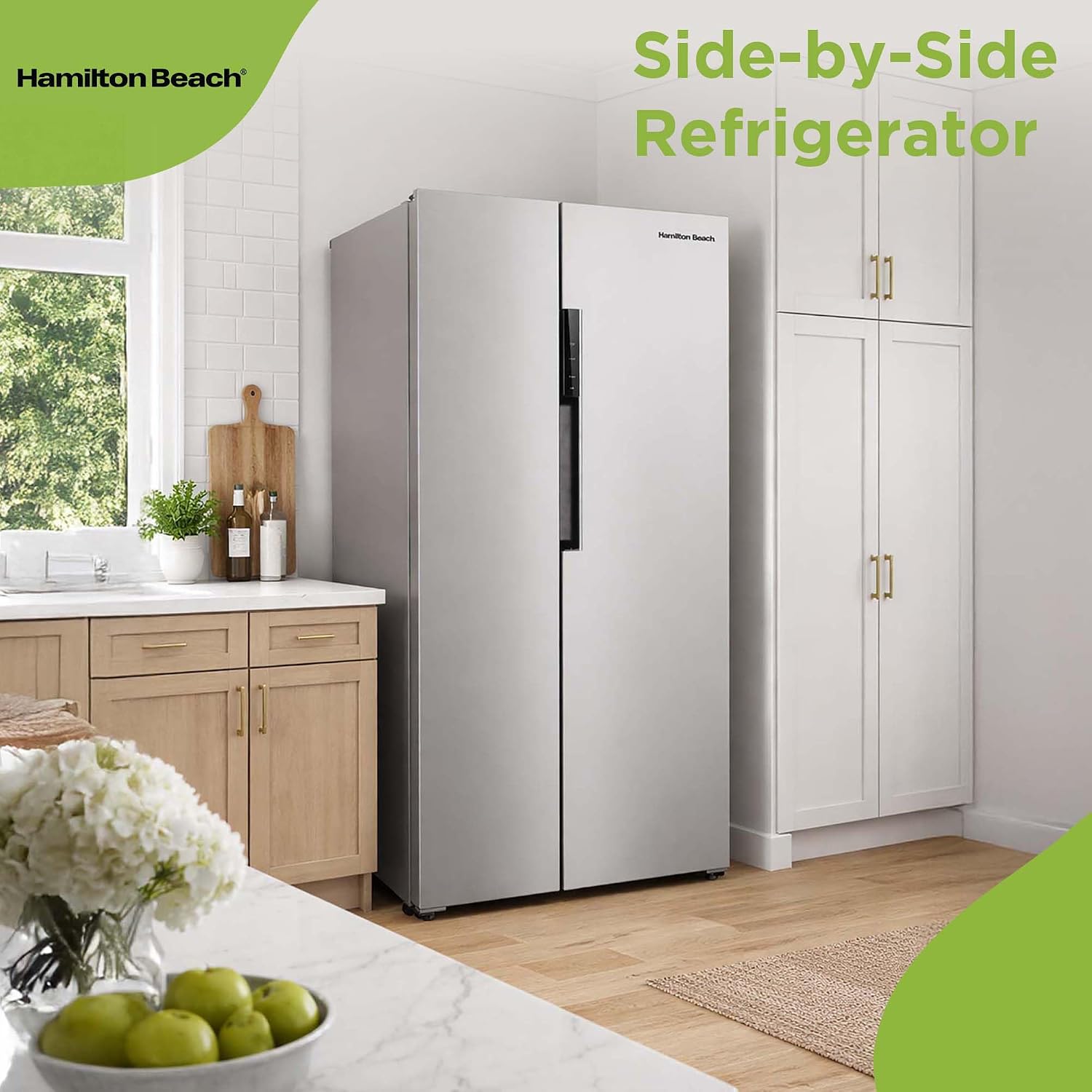 Hamilton Beach HBF1558 15.6 cu ft Counter Depth Full Size Refrigerator, Side Doors, Stainless