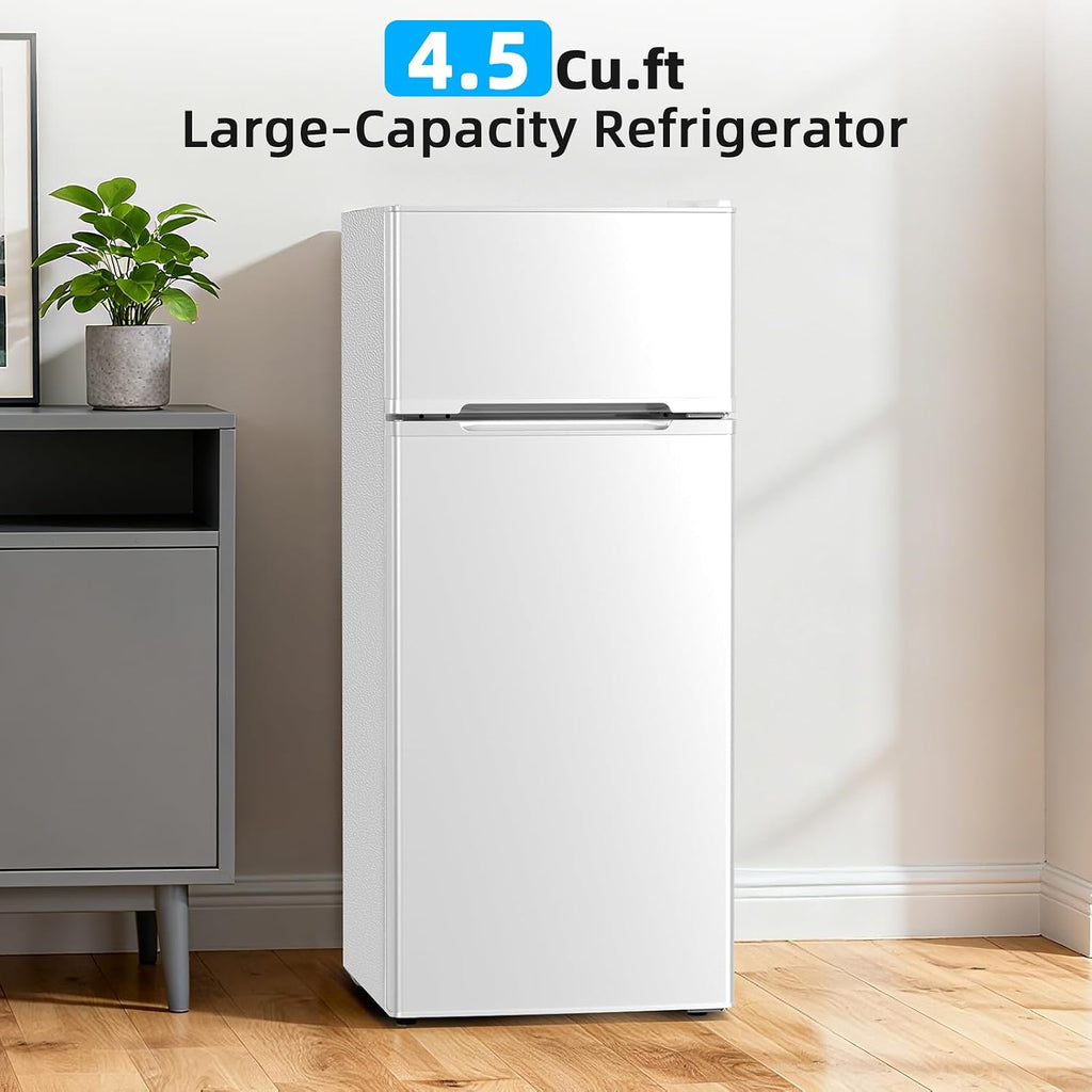 Antarctic Star Compact Refrigerator,4.5 Cu.Ft. Mini Separate Freezer Double 2-Door Adjustable Removable Shelves for Apartment/Dorm/Office,WHITE
