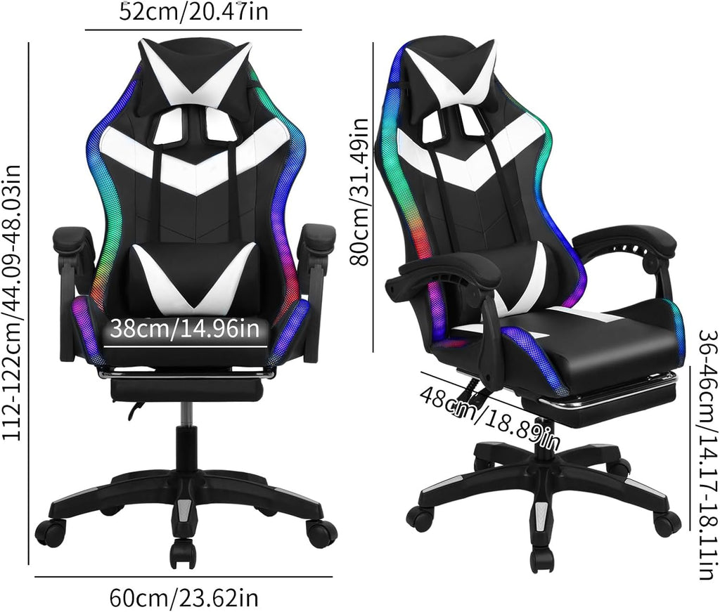 Gaming Chair with Bluetooth Speakers and LED Lights, Gamer Chair with Height Adjustable, Ergonomic Massage Computer Gaming Chair with Footrest, Video Game Chair with Lumbar Support for Adults