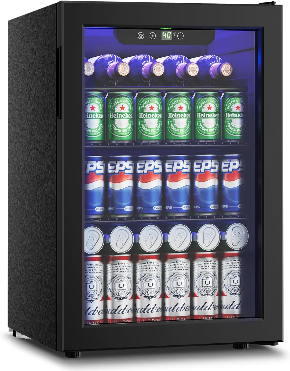 Feelfunn Wine Cooler, 26 Bottle 95 Can Mini Wine Fridge with Clear Glass Door for Beer Soda Water Drink, Small Wine Cellar Beverage Refrigerator for Bedroom Office Home Bar Dorm, 2.6 Cu.Ft
