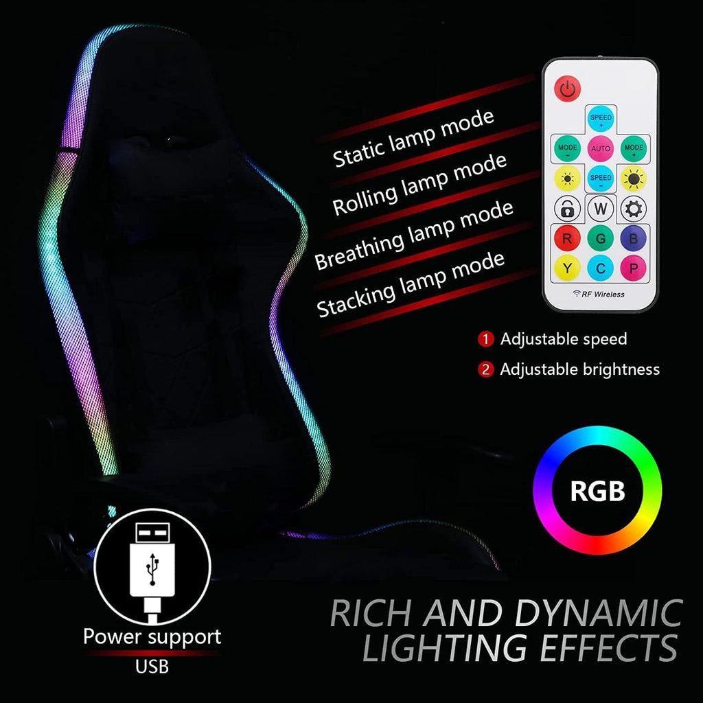 LED Gaming Chairs with Speakers, Full Massage Gamer Chair with Footrest and Lumbar Support, PU Leather Swivel Computer Chair Recliner Chair Office Chairs for Adults and Teens,Red
