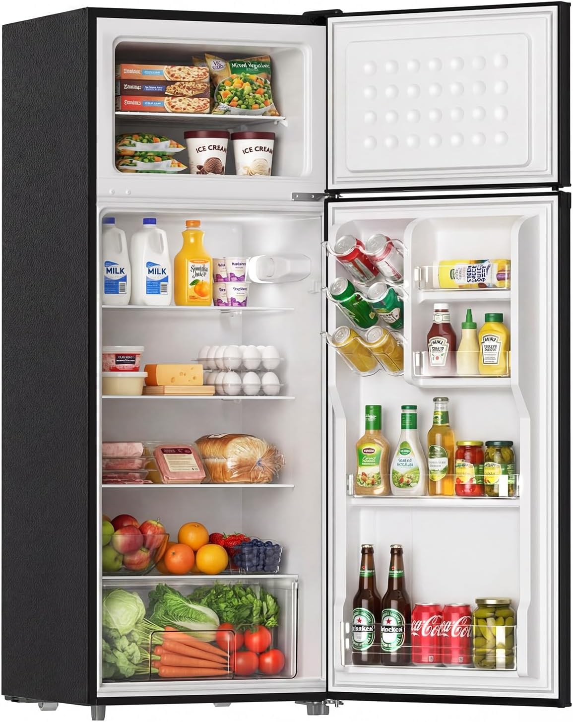Upstreman 7.7 Cu.Ft. Refrigerator with Freezer, Double Door Fridge, Adjustable Thermostat, Large Capacity, Reversible Door Swing, Refrigerator for Apartment, Office, Dorm, Black（BD75）
