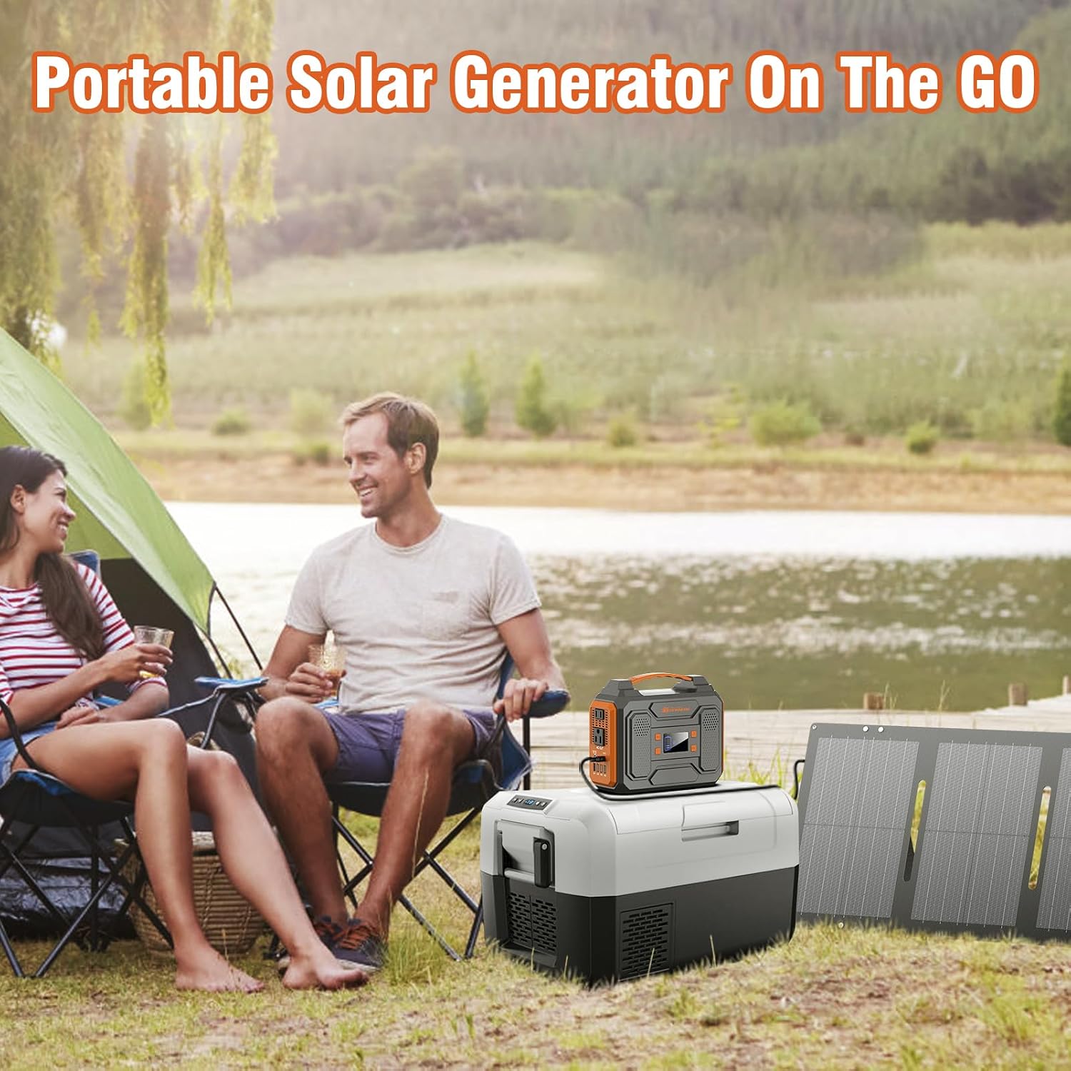 300 W Portable Solar Power Station Generator with Foldable 60W Solar Panel Charger, 110V Solar Power Bank with AC Outlet for Laptop Smart Devices Camping RV Home VanLife Outdoor Power Outage