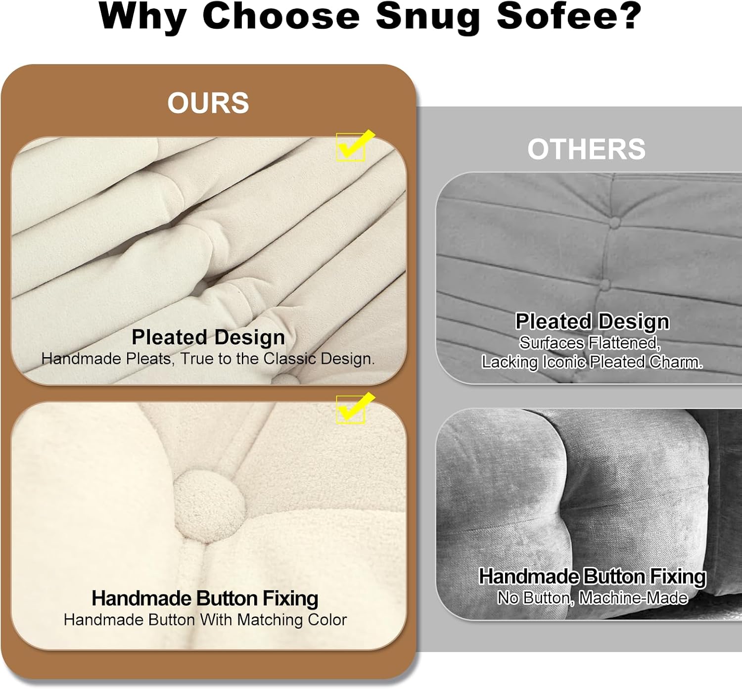Snug Sofee Bean Bag Chair for Adults, Lazy Floor Sofa Couch - Adult Size with Soft Waterproof Fabric for Living Room, Apartments, Reading Corner, Gaming, and Movie Venue (White)
