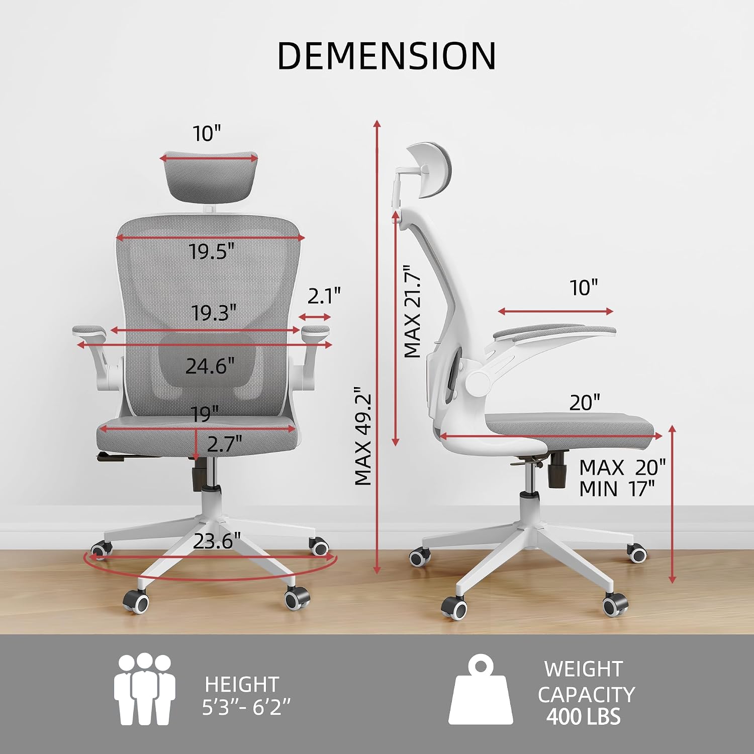 Office Chair Ergonomic Desk Chair, 350 LBS Mesh Office Chair with Lumbar Support, Comfy Desk Chair with Wheels, Big and Tall Chair for Study Work Gaming (03Grey)