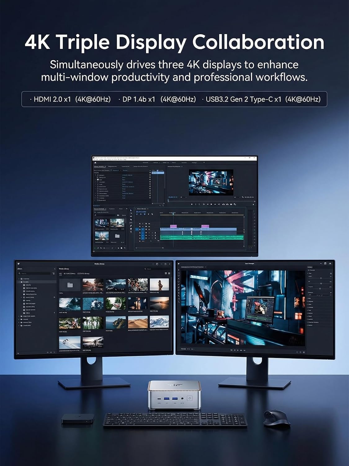 KAMRUI Hyper H2 Mini PC with Intel Core 14450HX (10C/16T, up to 4.8GHz), 32GB RAM 1TB NVMe SSD, Triple 4K, HDMI, DP, USB-C, Ethernet, Mini Desktop Computer for Office, Business, Gaming