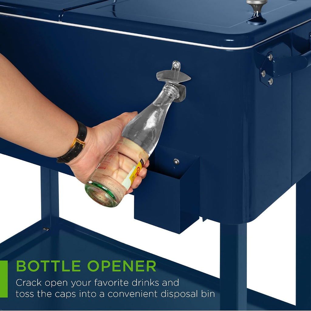 Best Choice Products 80-Quart Outdoor Steel Rolling Cooler Cart w/Ice Chest, Bottle Opener, Catch Tray, Drain Plug, Locking Wheels