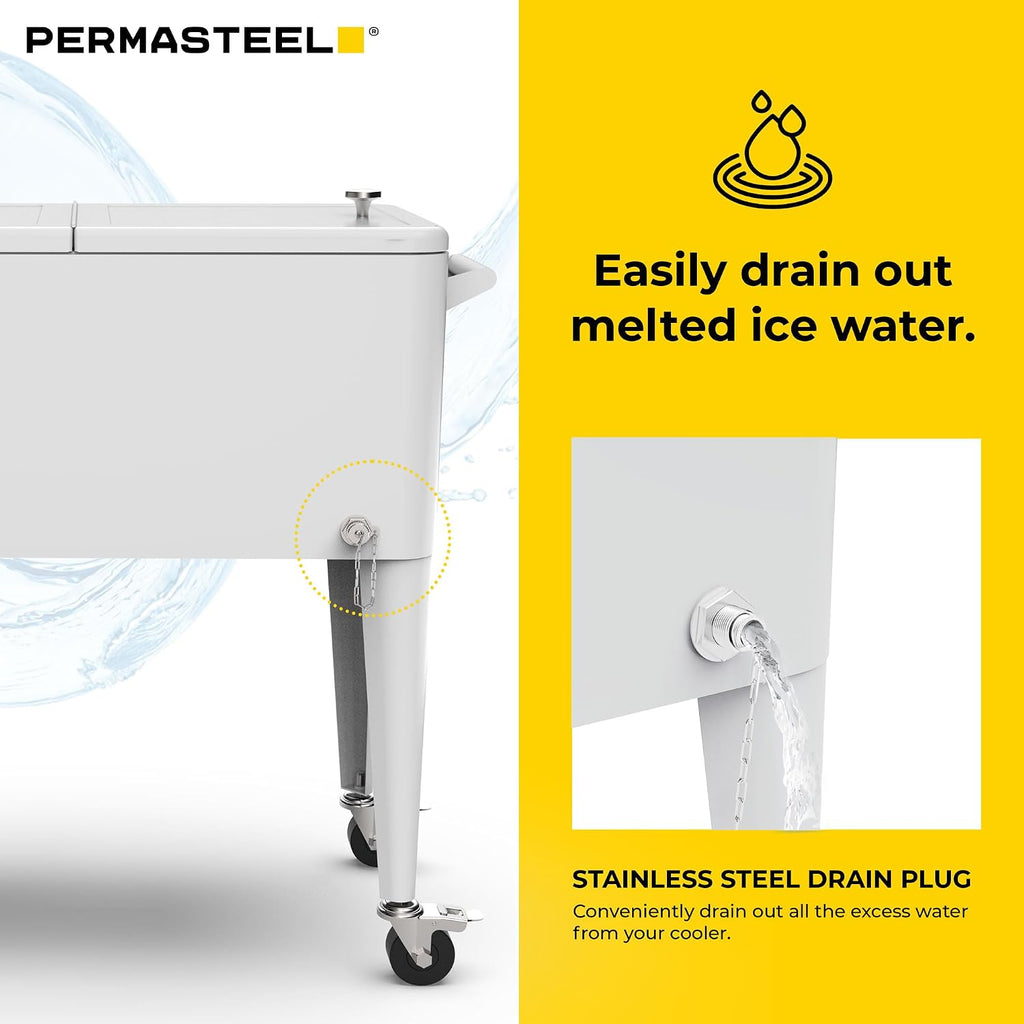 Permasteel 80-Qt Large Outdoor Patio Cooler with Wheels & Handles, Portable Rolling Hard Cooler for Outside, Retro Ice Cooler Cart, Beverage Can Coolers for Backyard Parties