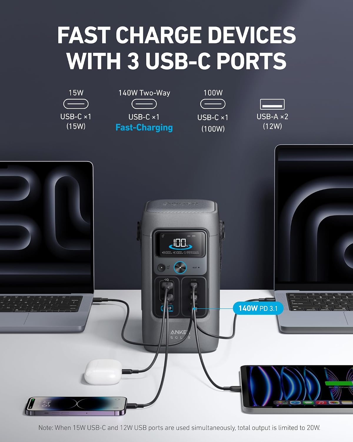 Anker SOLIX C200 DC Power Bank Station with Adjustable Strap, 192Wh Portable Power Station, LiFePO4 Battery, 200W Solar Generator, for Outdoor Camping, Traveling, and Emergencies.