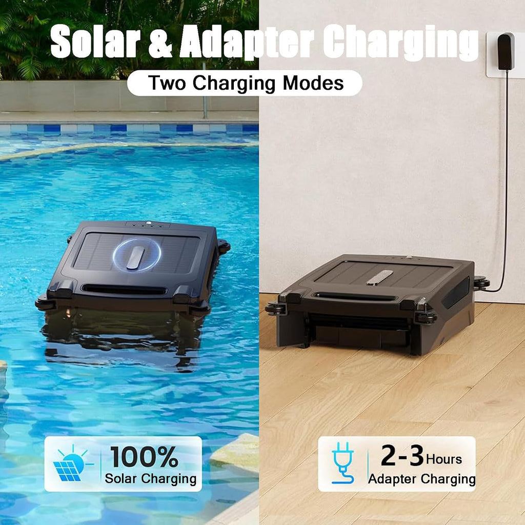 Automatic Solar Charging Pool Cleaning Robot with Automatic Obstacle Avoidance Function, with 2500mah Power Supply and Brushless Motor, Suitable for Swimming Pool Surface,APP-Control