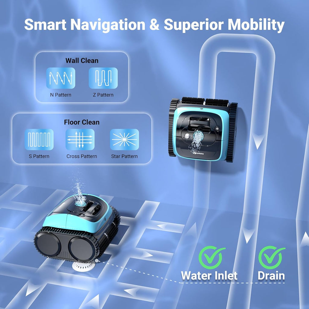 Pool Vacuum for Inground Pools, 4-in-1 Cordless Robotic Pool Cleaner for Above Ground Pools,Triple-Motors,Wall & Waterline Cleaning, App Support, OTA Upgrade up to 1,614 Sq.ft (Blue Black)