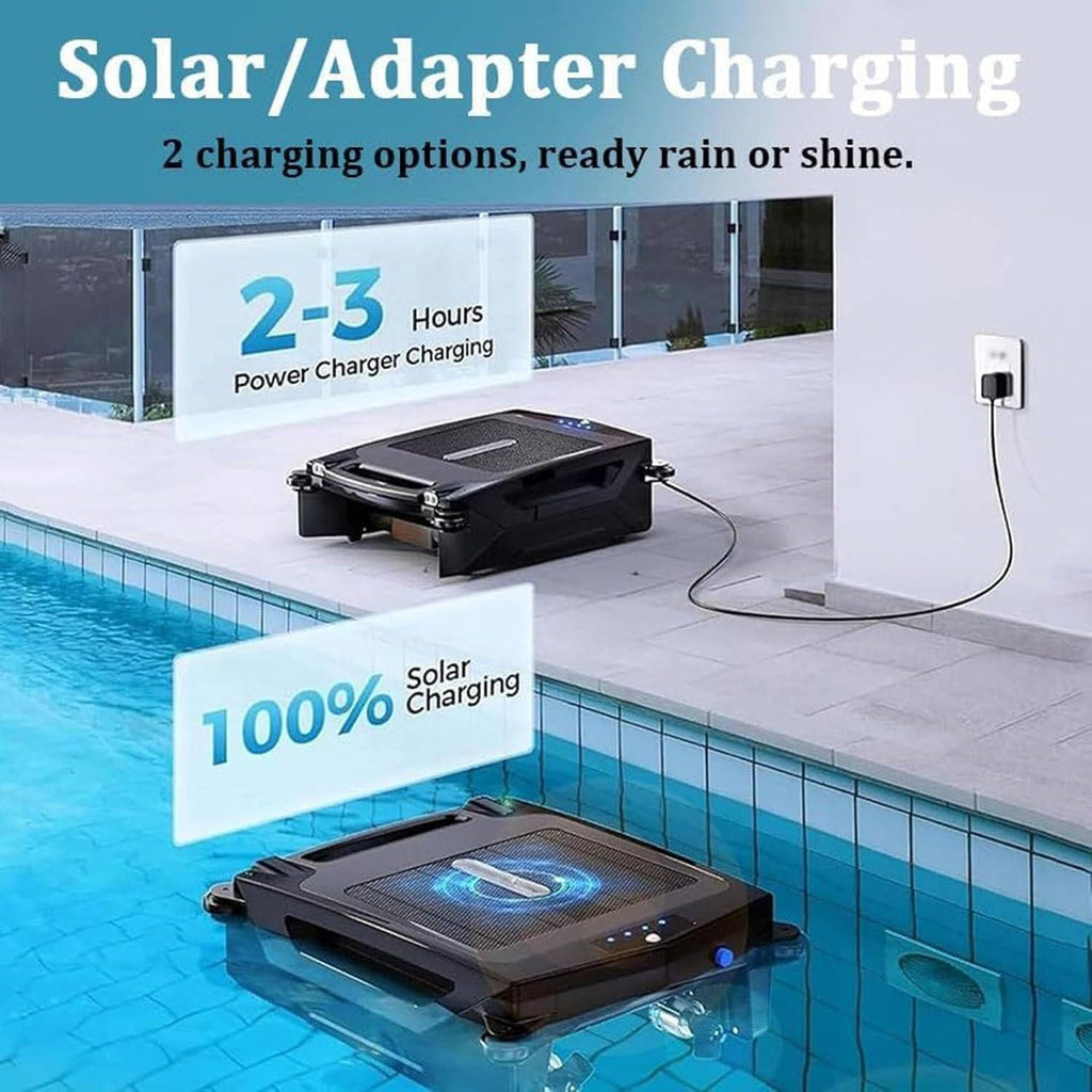 Robotic Solar Pool Skimmer Cleaner, Solar Powered Automatic Robotic Pool Surface Skimmer Cleaner with Dual Charging Mode ＆ Smart Obstacle Avoidance, for Pools up to 1076 Sq/Ft