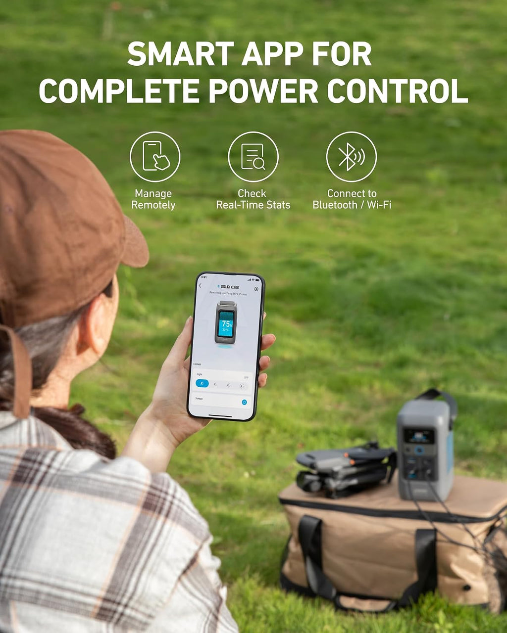 Anker SOLIX C200 DC Power Bank Station with Adjustable Strap, 192Wh Portable Power Station, LiFePO4 Battery, 200W Solar Generator, for Outdoor Camping, Traveling, and Emergencies.